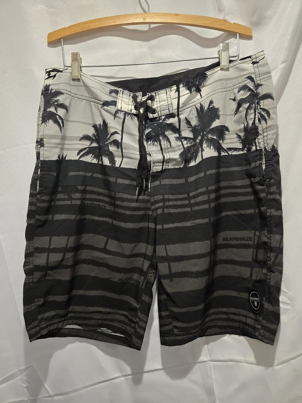 Islandhaze Black & White Palm-Print Board Shorts
